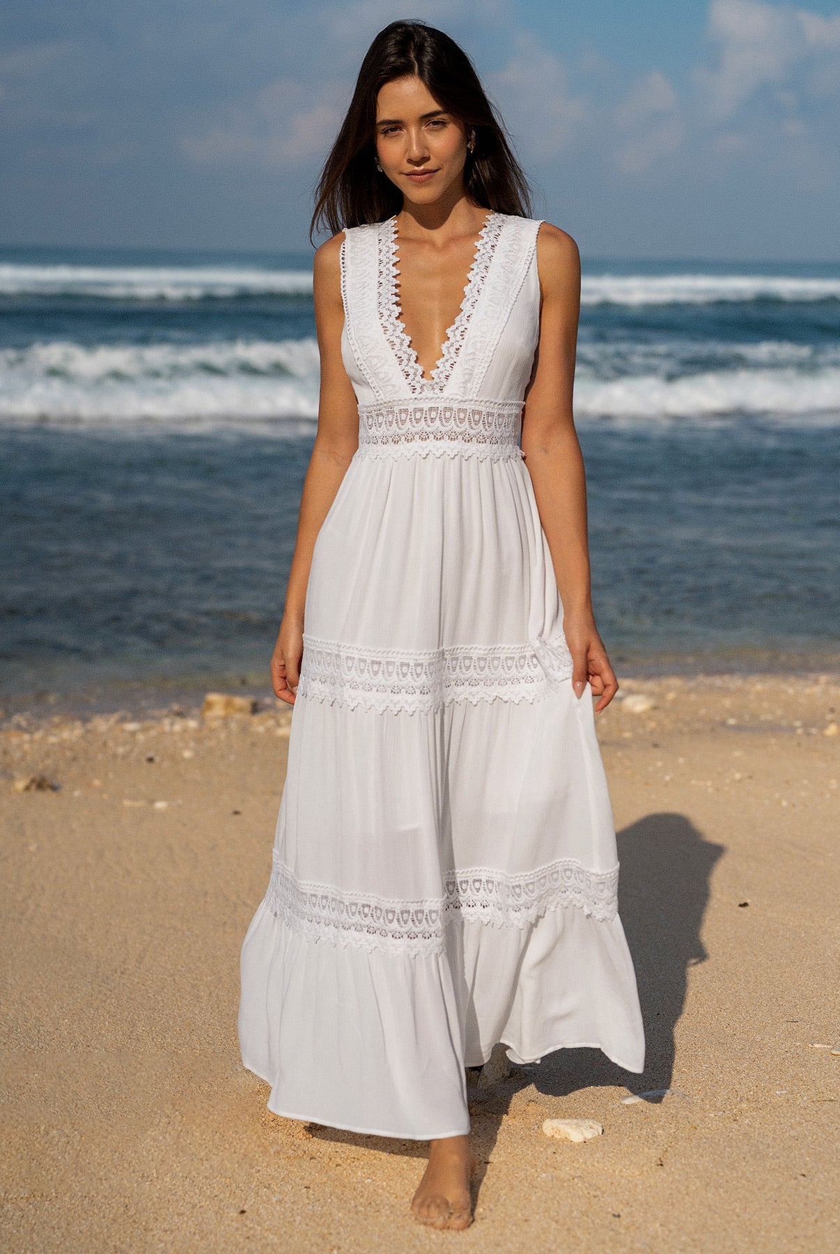 Women's Knitted Polyester Beach Dress White Sustainable Beach Dress - BERLOOK