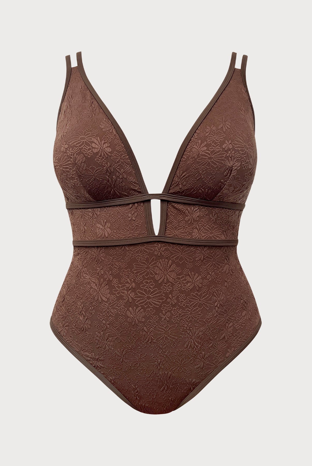 Women's Knitted Polyester One-Piece Swimsuit Dark Coffee Sustainable Plus Size One-Pieces - BERLOOK