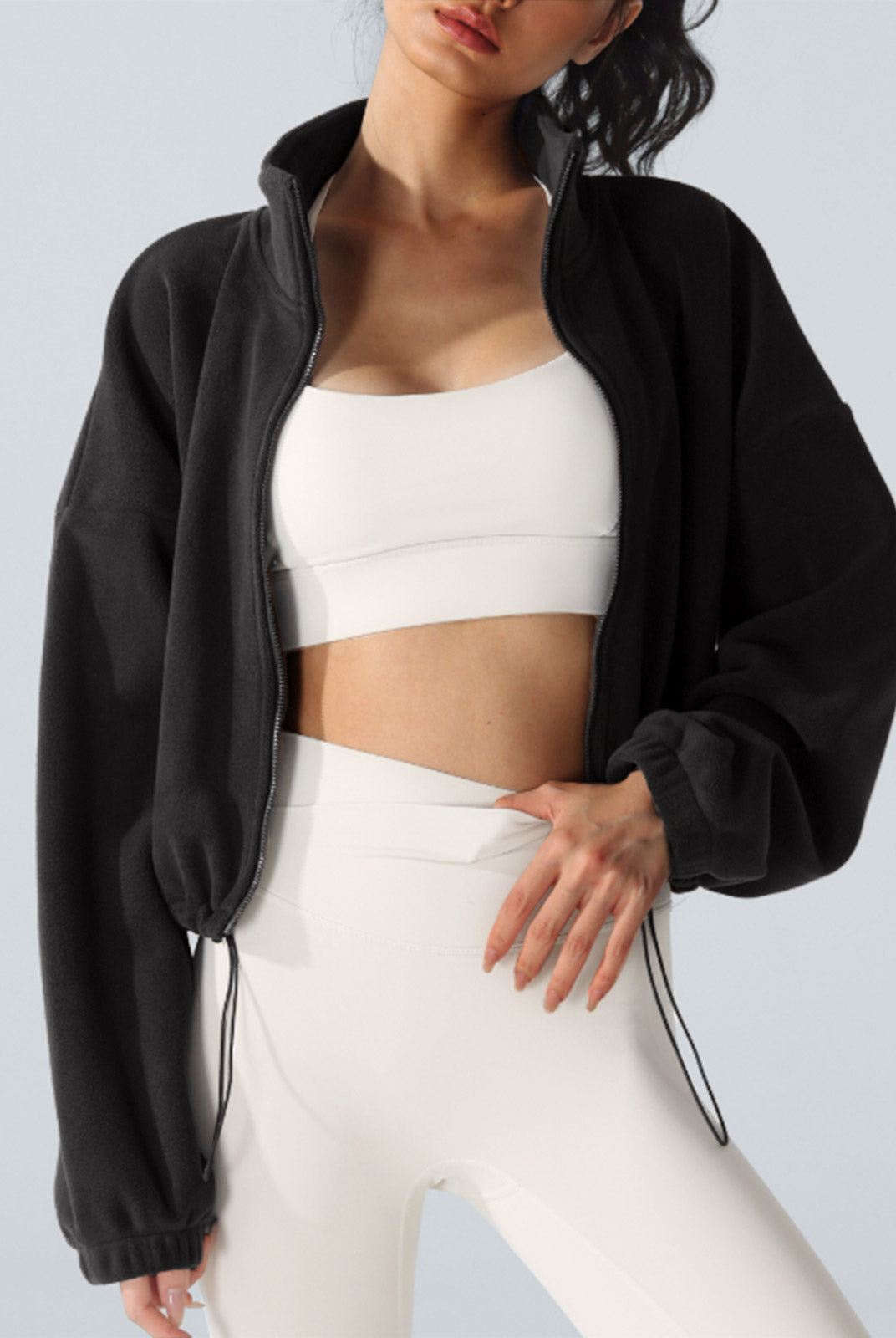Women's Knitted Polyester Yoga Jacket Black Sustainable Yoga Tops - BERLOOK