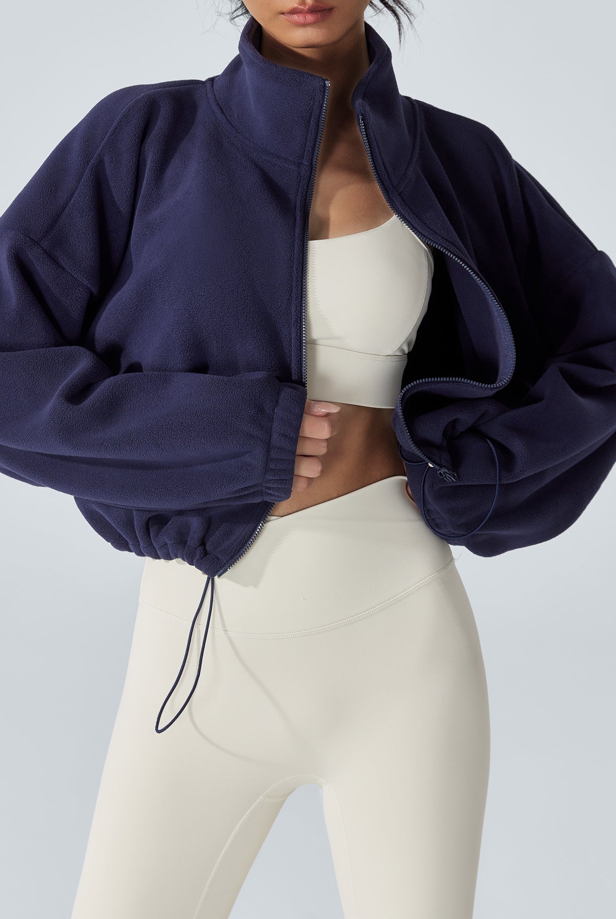 Women's Knitted Polyester Yoga Jacket Navy Sustainable Yoga Tops - BERLOOK