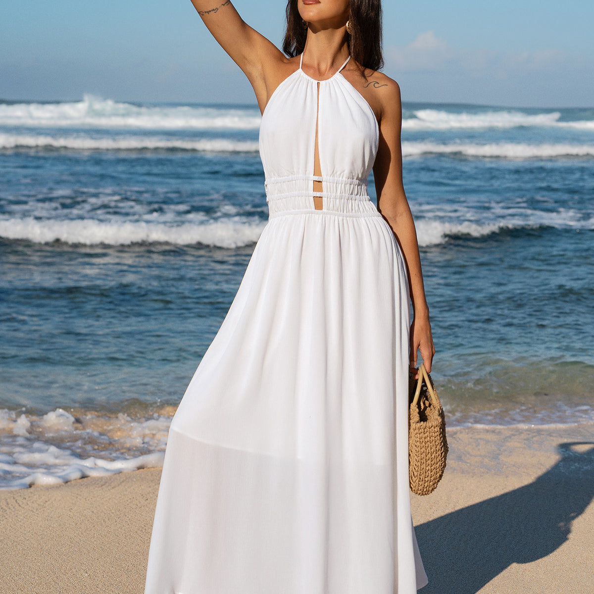 White Cutout Backless Beach Dress & Reviews - White - Sustainable Beach Dress