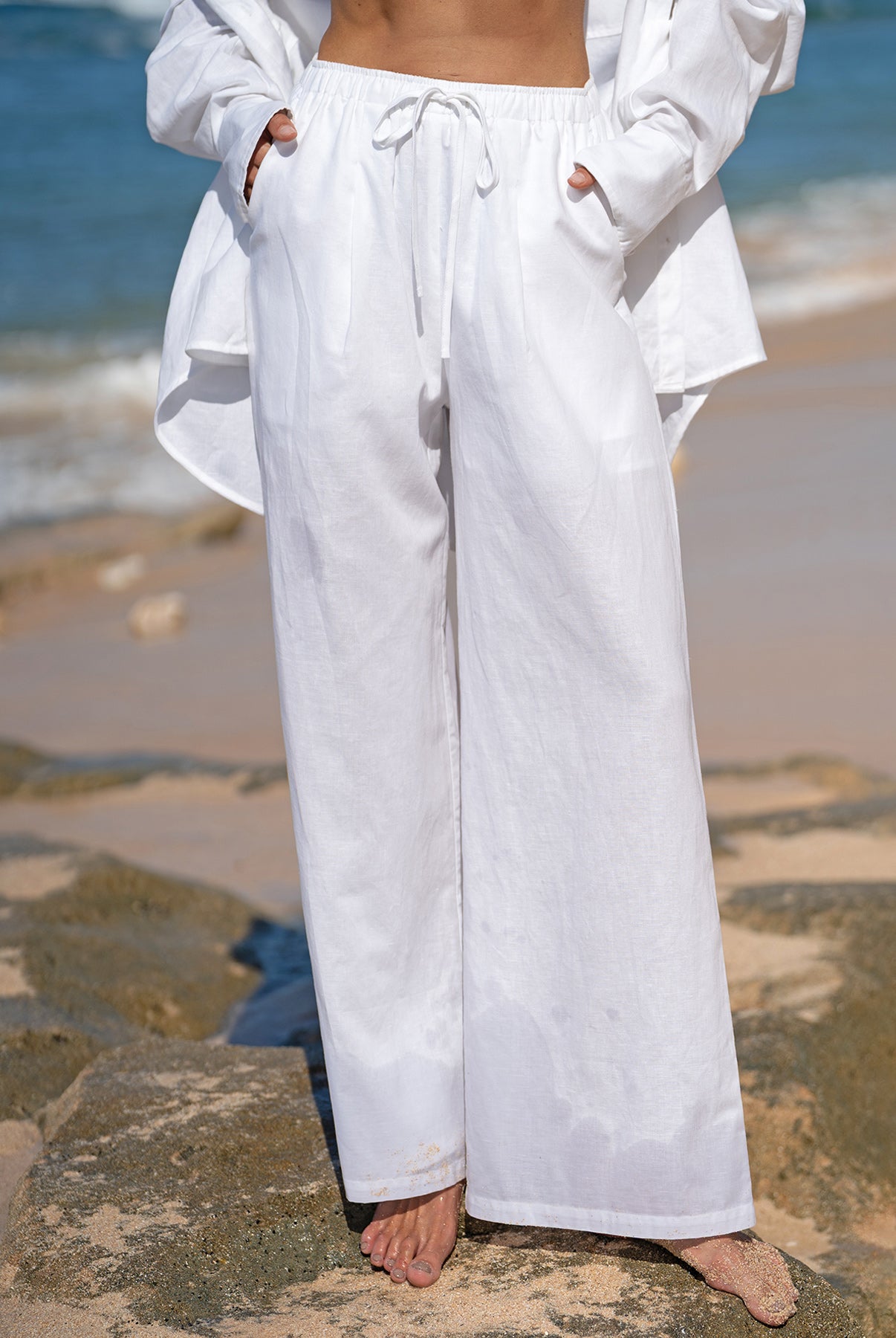 Women's Woven Cotton-Linen Trousers Sustainable Cover-ups - BERLOOK