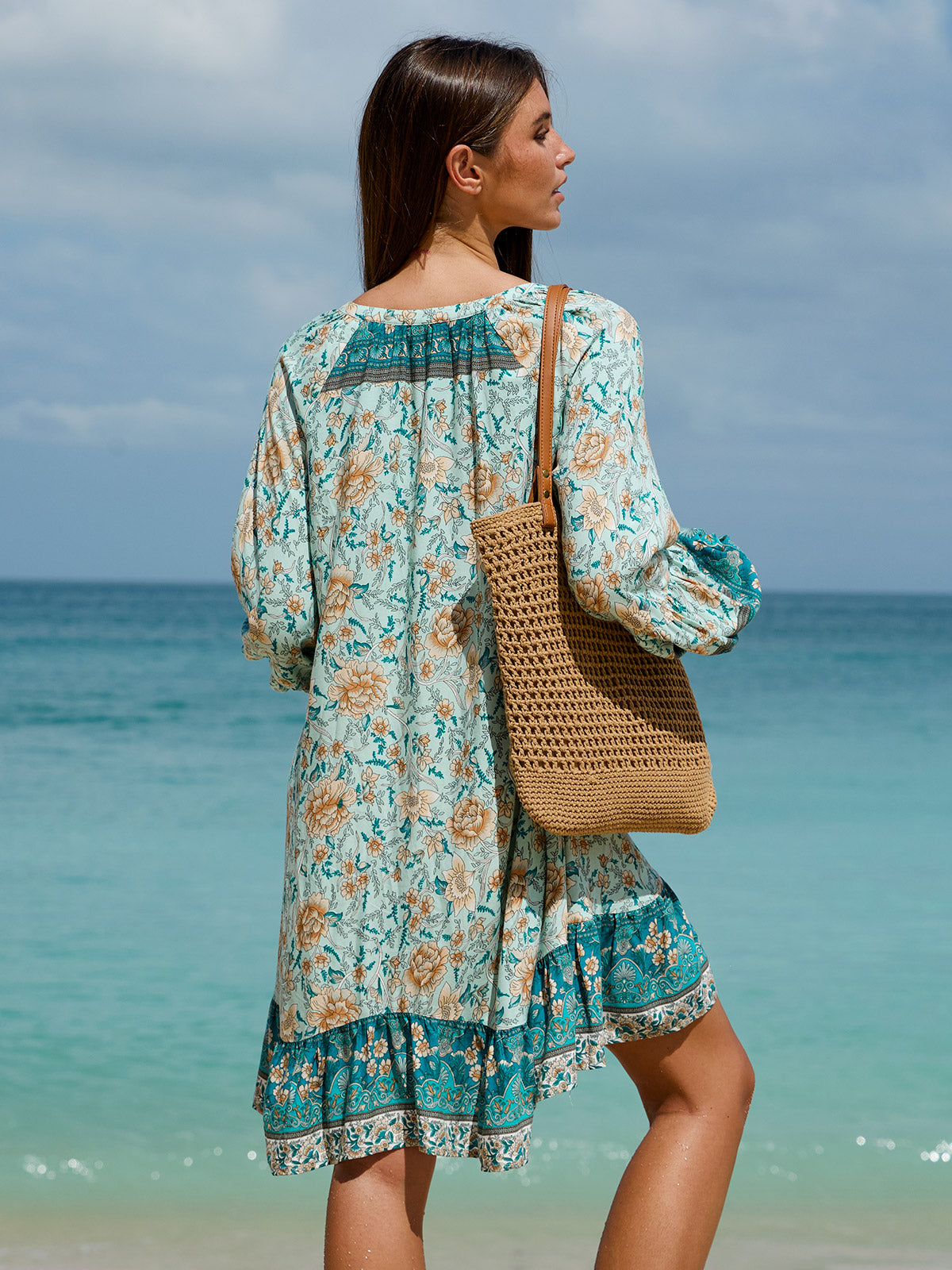 Women's Woven Cotton Printed Cover-ups Sustainable Beach Dress - BERLOOK