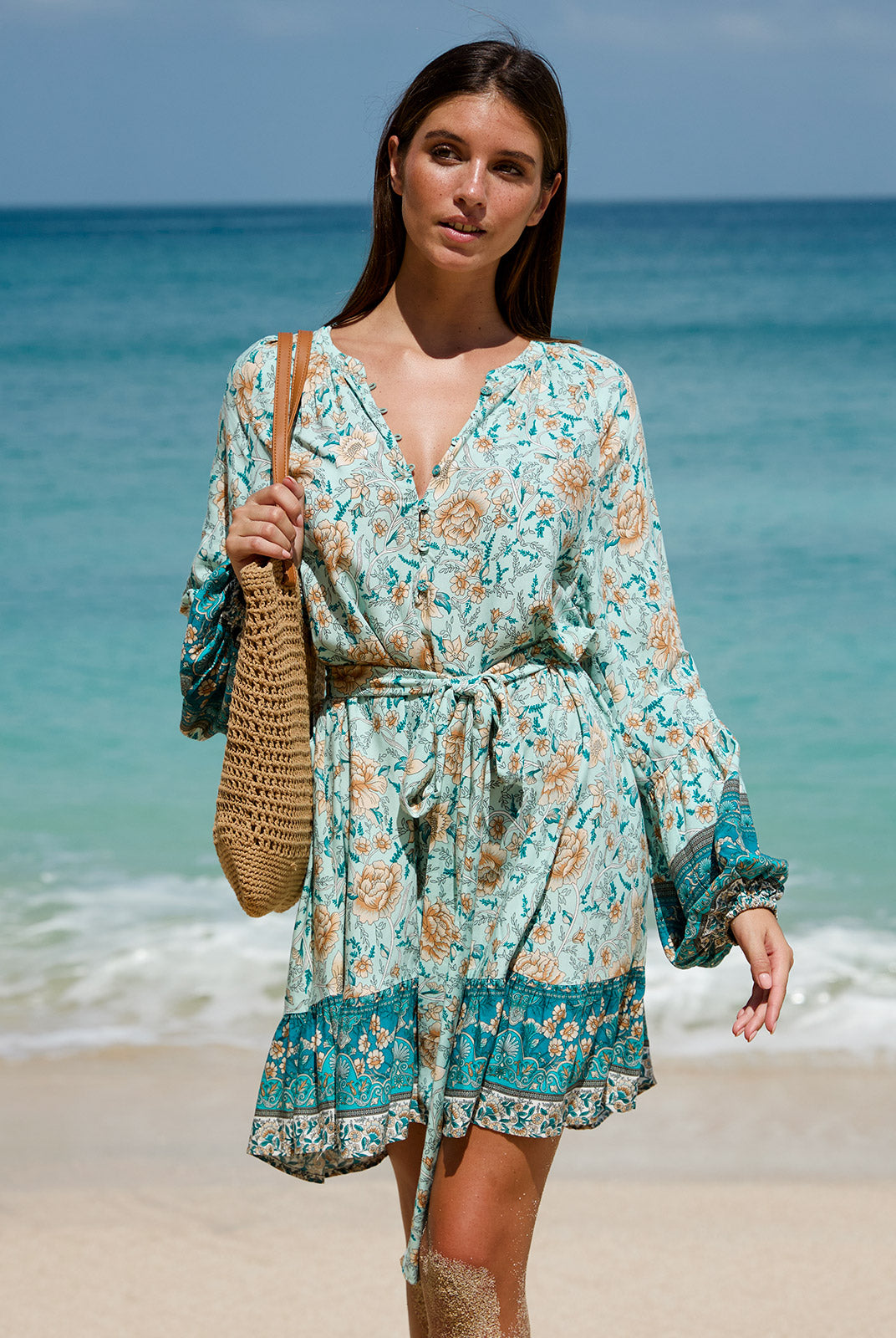Women's Woven Cotton Printed Cover-ups Sustainable Beach Dress - BERLOOK