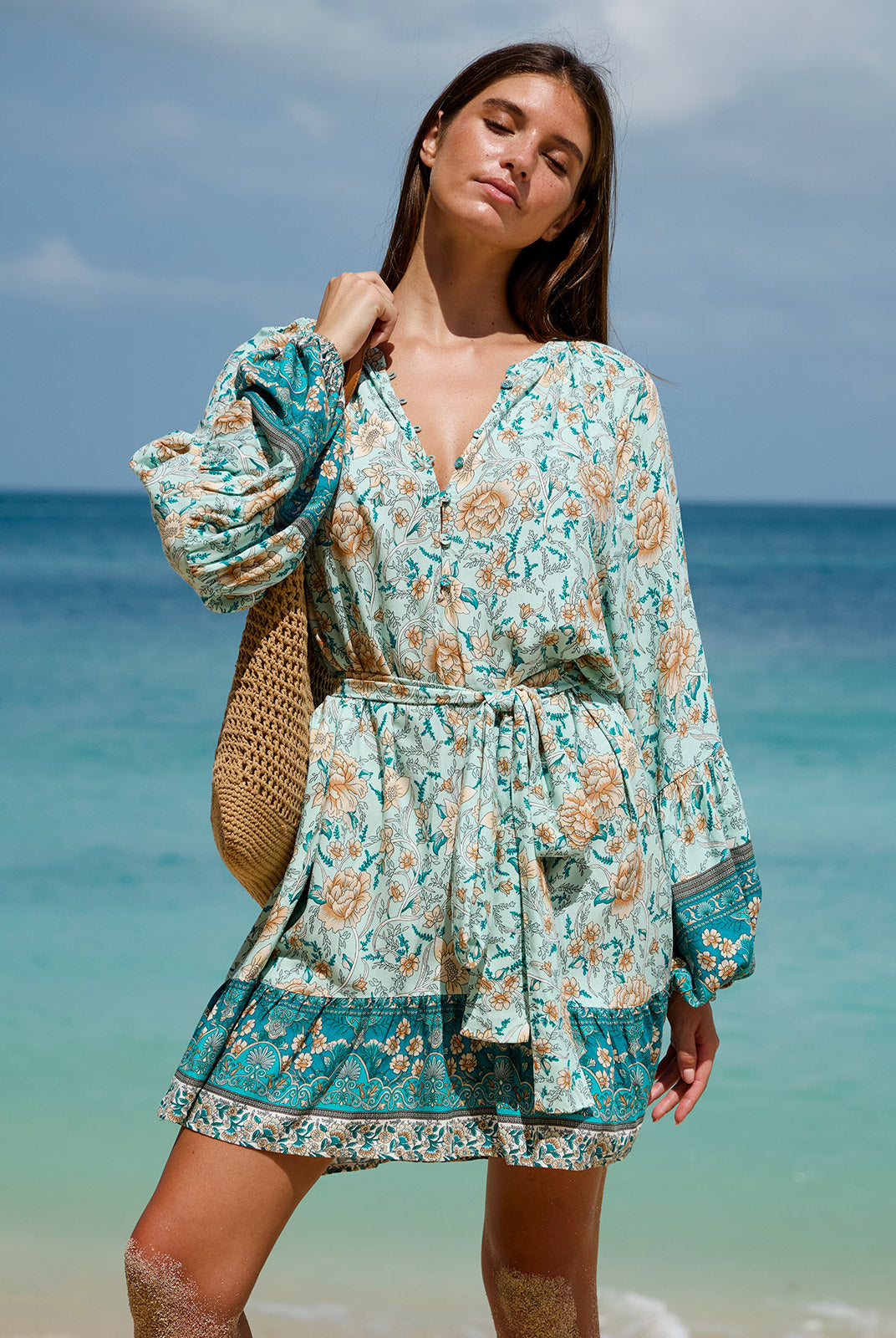 Women's Woven Cotton Printed Cover-ups Sustainable Beach Dress - BERLOOK