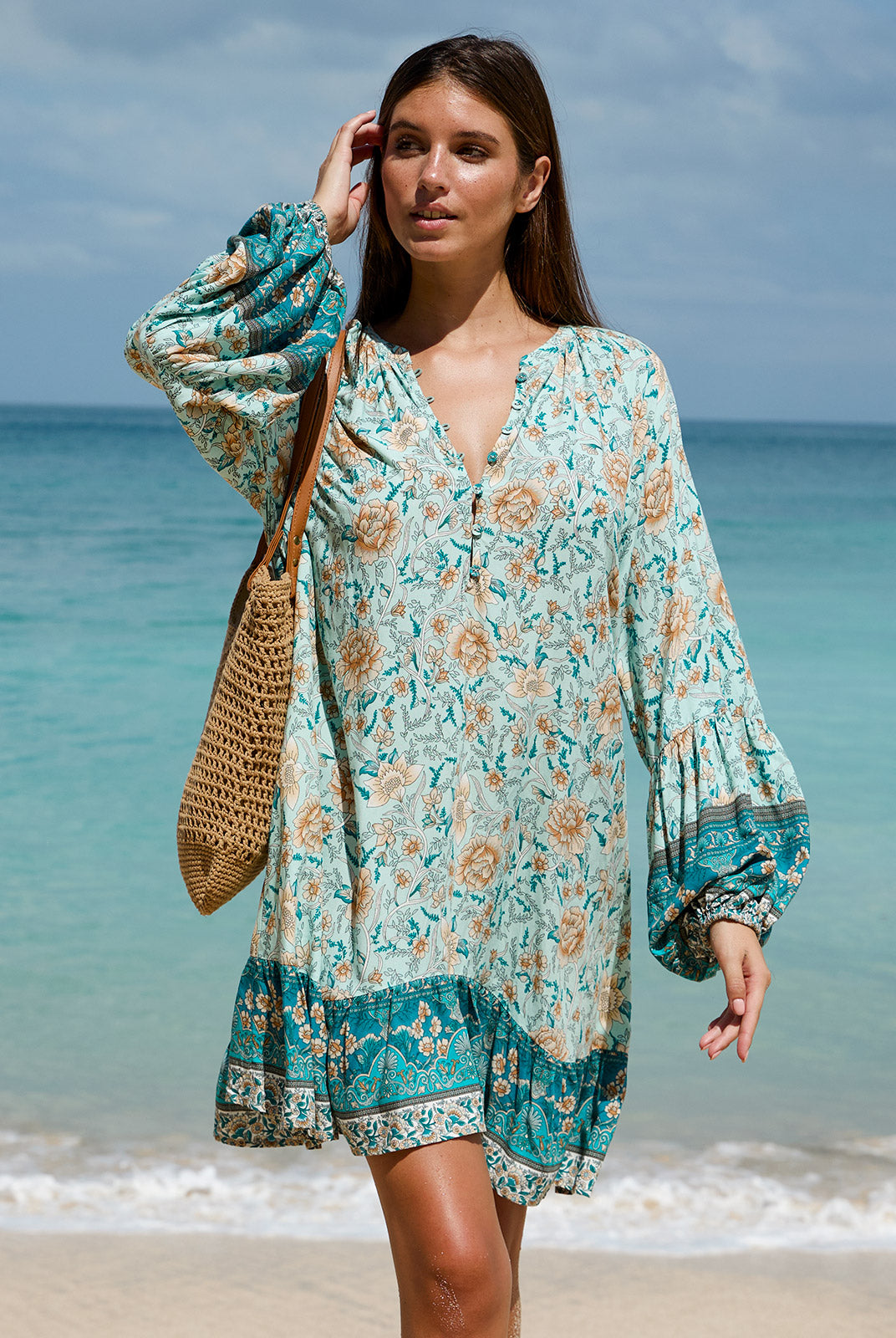 Women's Woven Cotton Printed Cover-ups Sustainable Beach Dress - BERLOOK