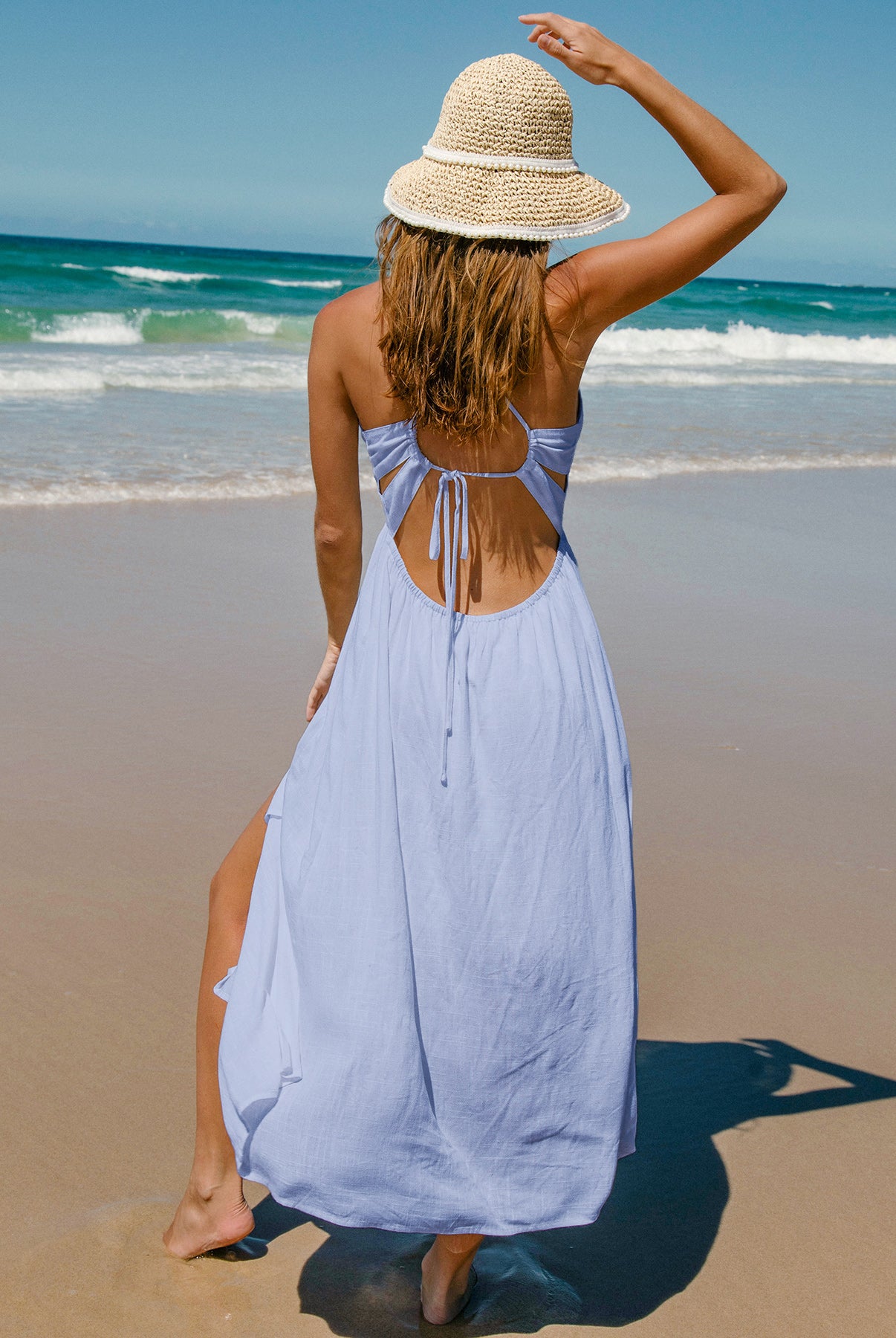 Womens Woven Linen Blended Cover ups Sustainable Beach Dress - BERLOOK