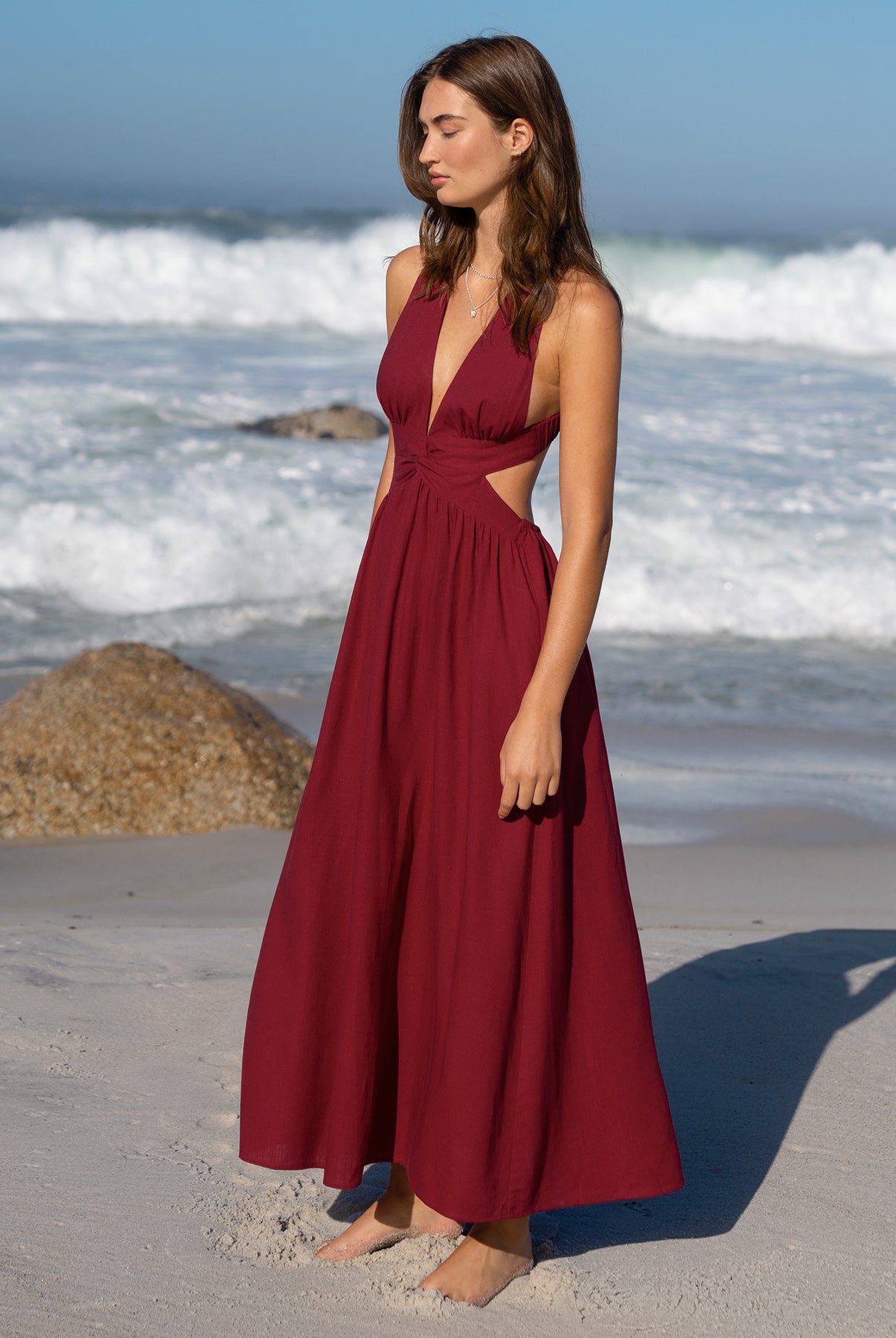 Womens Woven Linen Blended Cover ups Sustainable Beach Dress - BERLOOK