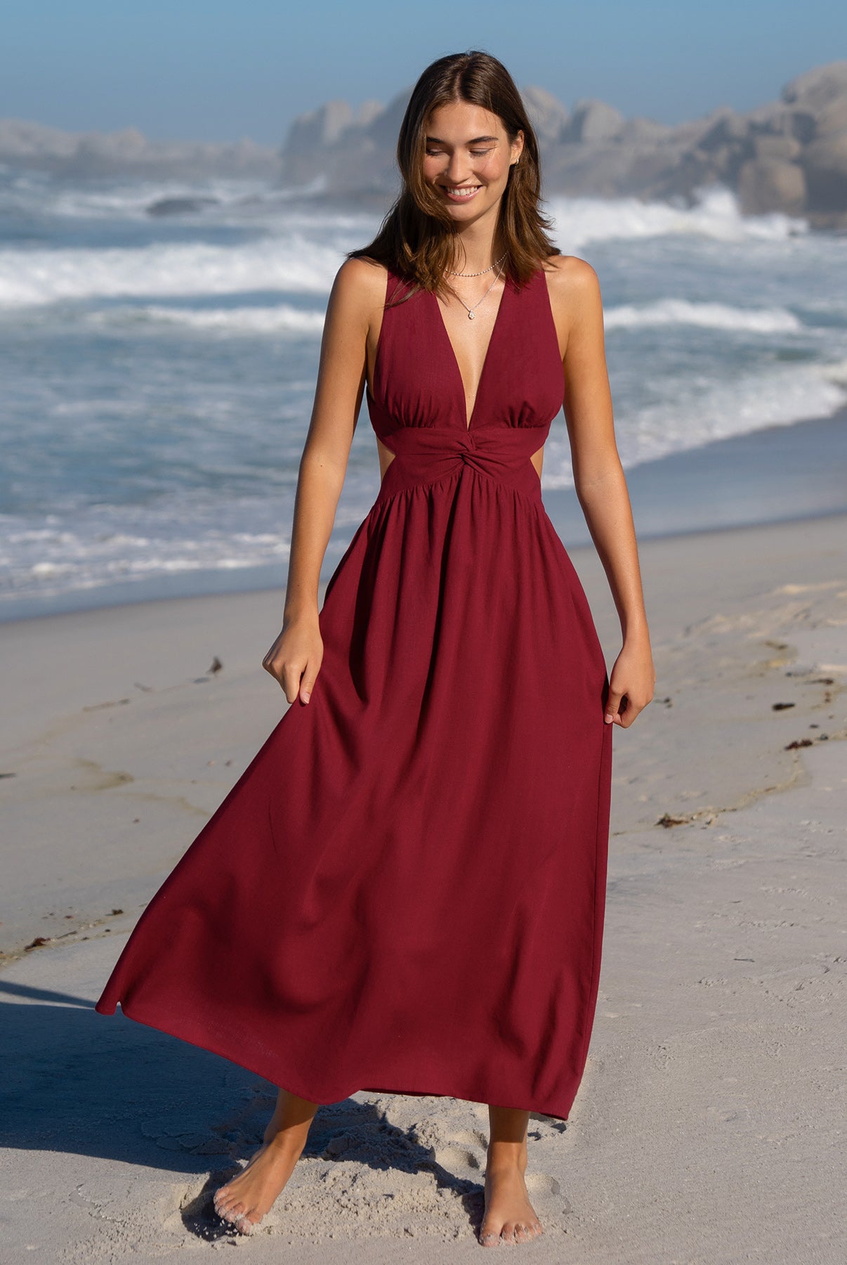 Womens Woven Linen Blended Cover ups Sustainable Beach Dress - BERLOOK