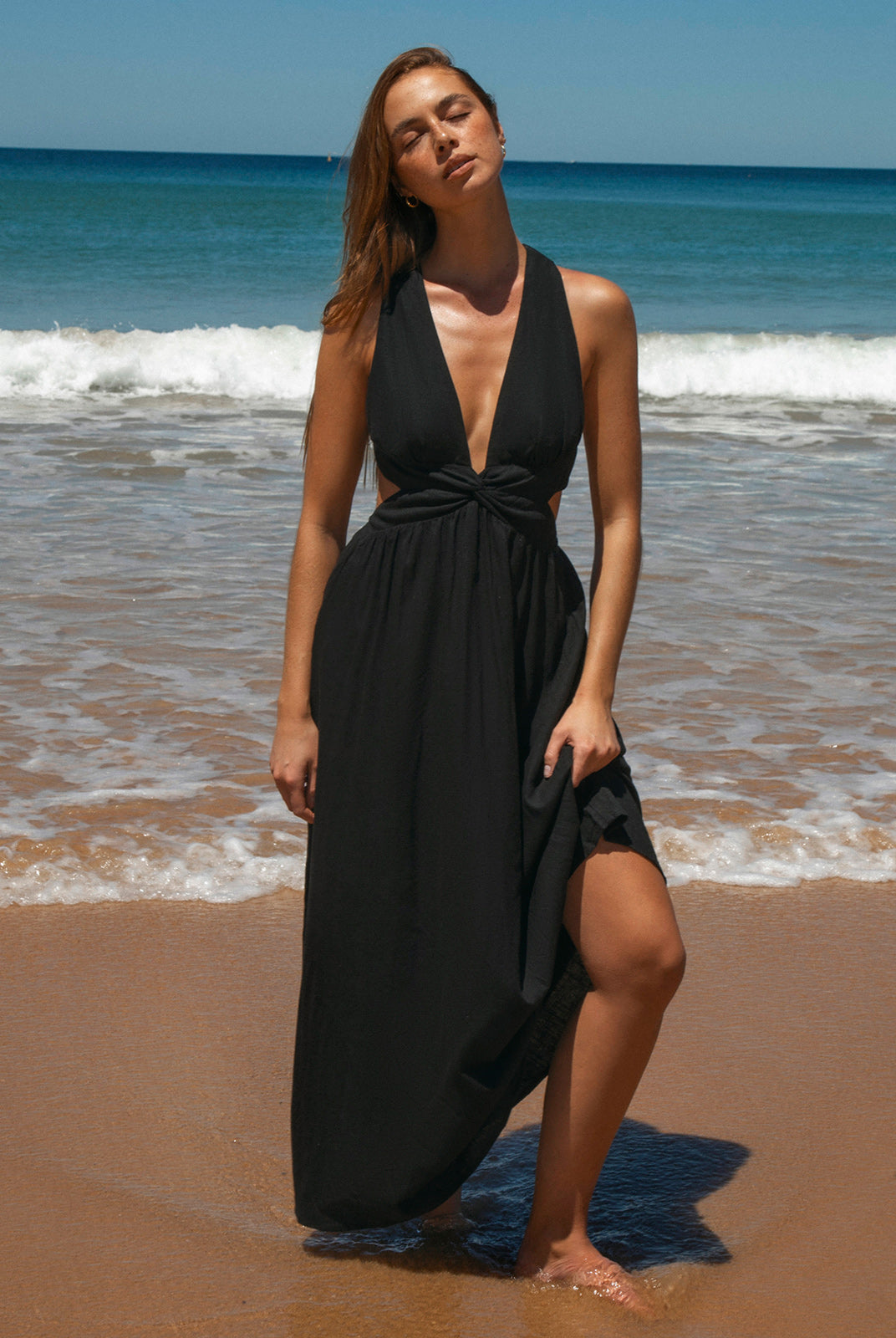 Womens Woven Linen Blended Cover ups Sustainable Beach Dress - BERLOOK