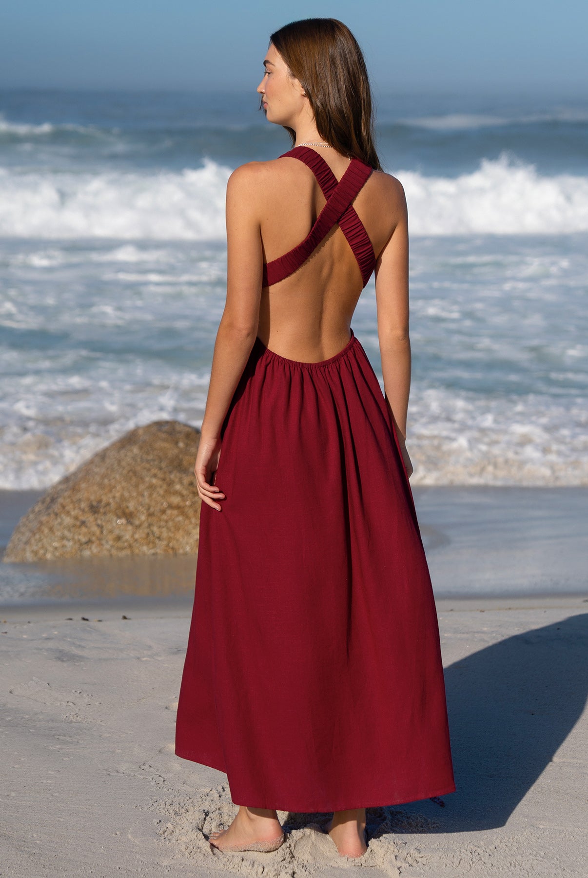 Womens Woven Linen Blended Cover ups Sustainable Beach Dress - BERLOOK