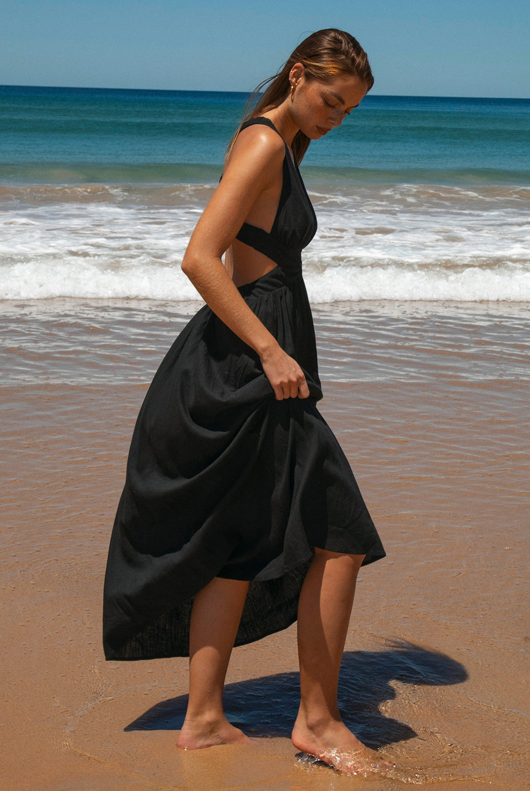 Womens Woven Linen Blended Cover ups Sustainable Beach Dress - BERLOOK