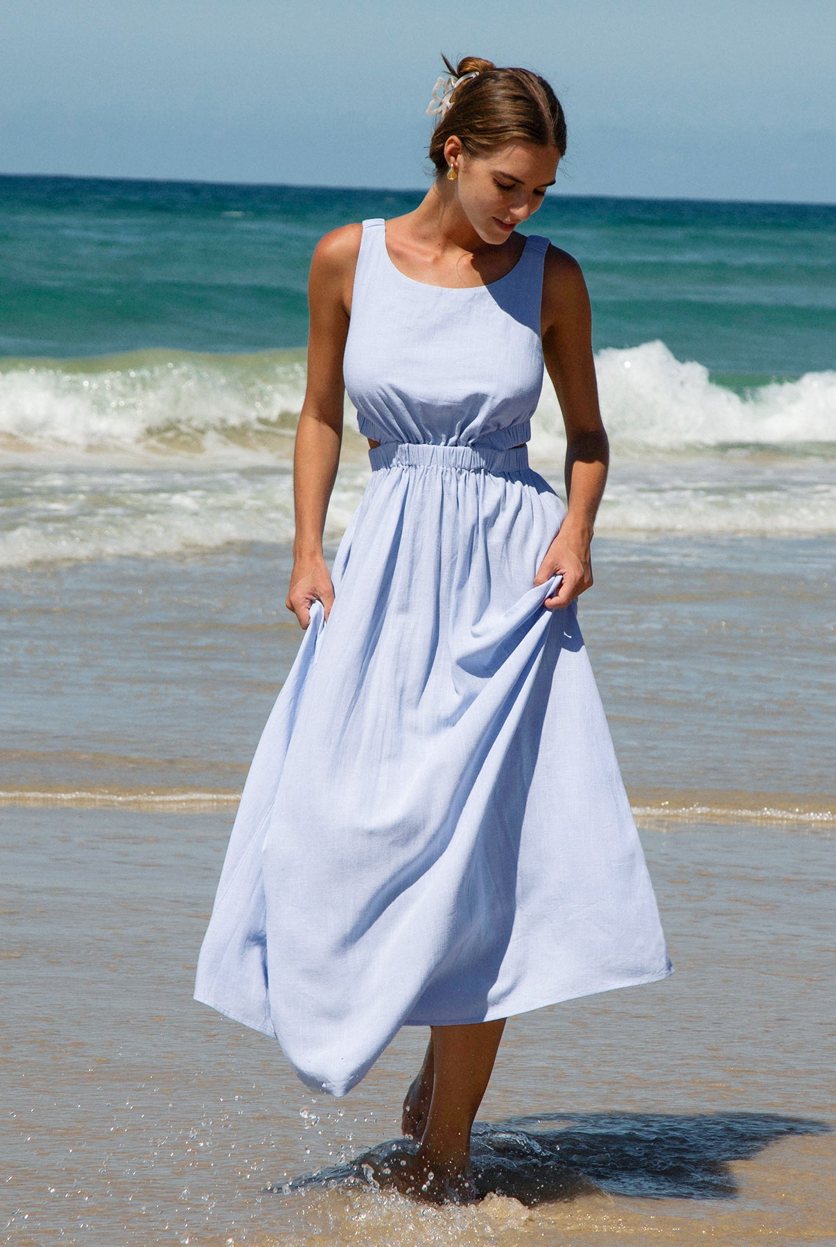 Womens Woven Linen Blended Cover ups Sustainable Beach Dress - BERLOOK