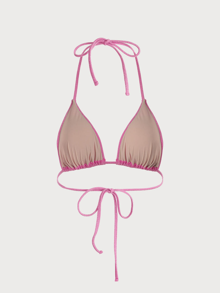 Lurex Halter Triangle Bikini Top Pink Sustainable Bikinis - BERLOOK