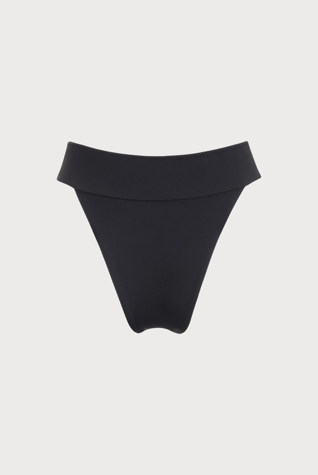 Black Ribbed High Cut Wide Waistband Bikini Bottom Sustainable Bikinis - BERLOOK