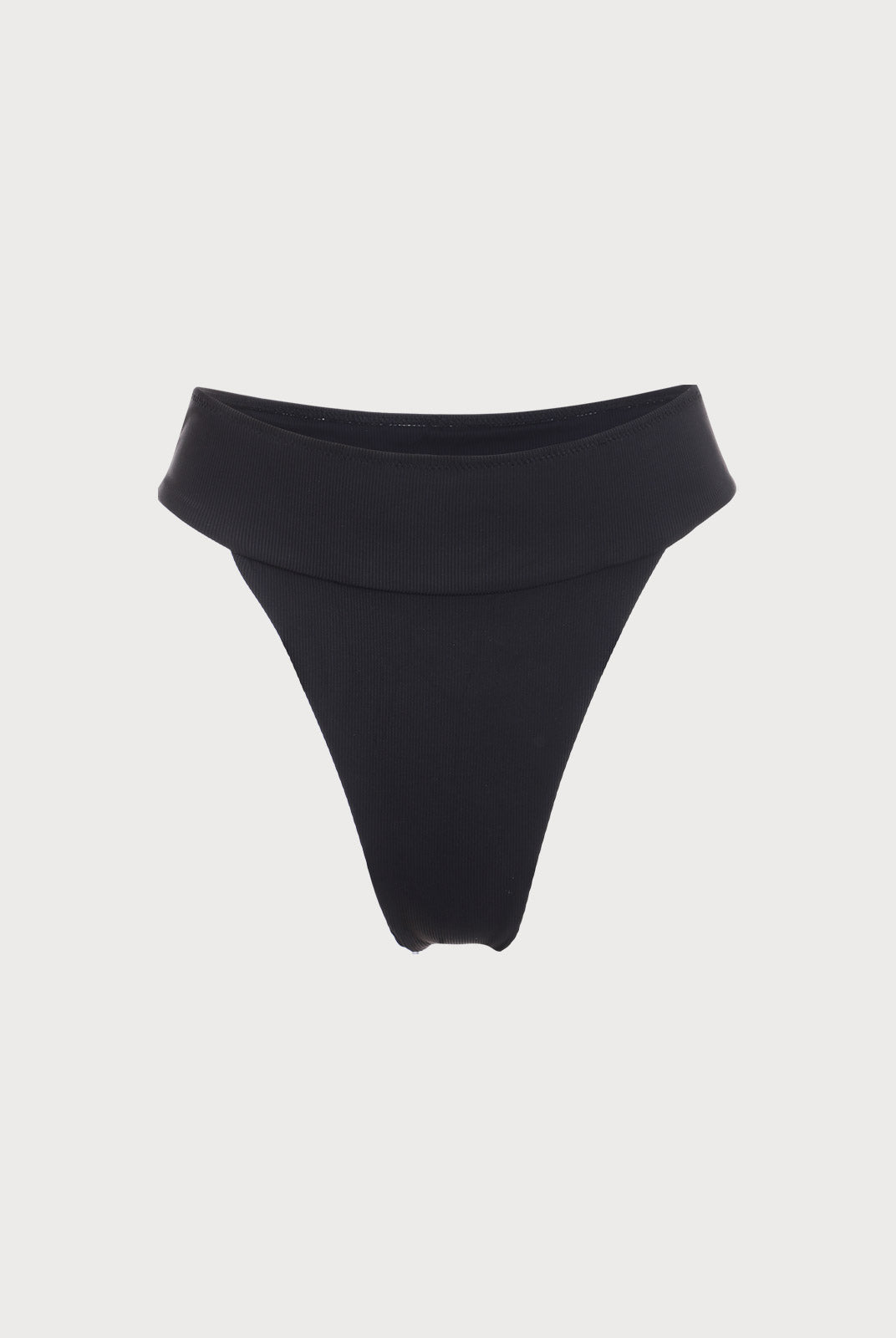 Black Ribbed High Cut Wide Waistband Bikini Bottom - Bikini Bottoms - BERLOOK