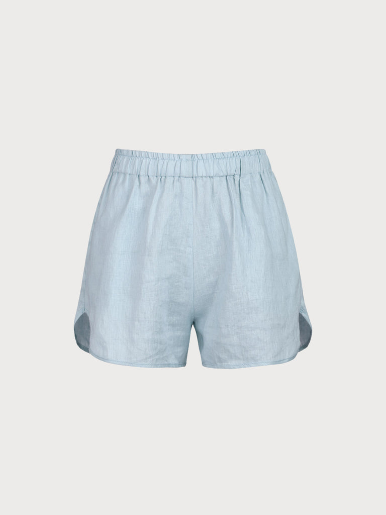 Blue Solid Color Flax Shorts Sky Blue Sustainable Loungewear - BERLOOK