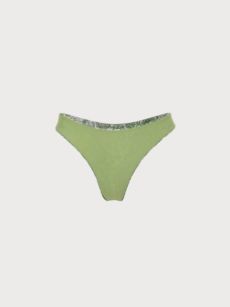 Green Middle Waist Paisley Bikini Bottom Sustainable Bikinis - BERLOOK