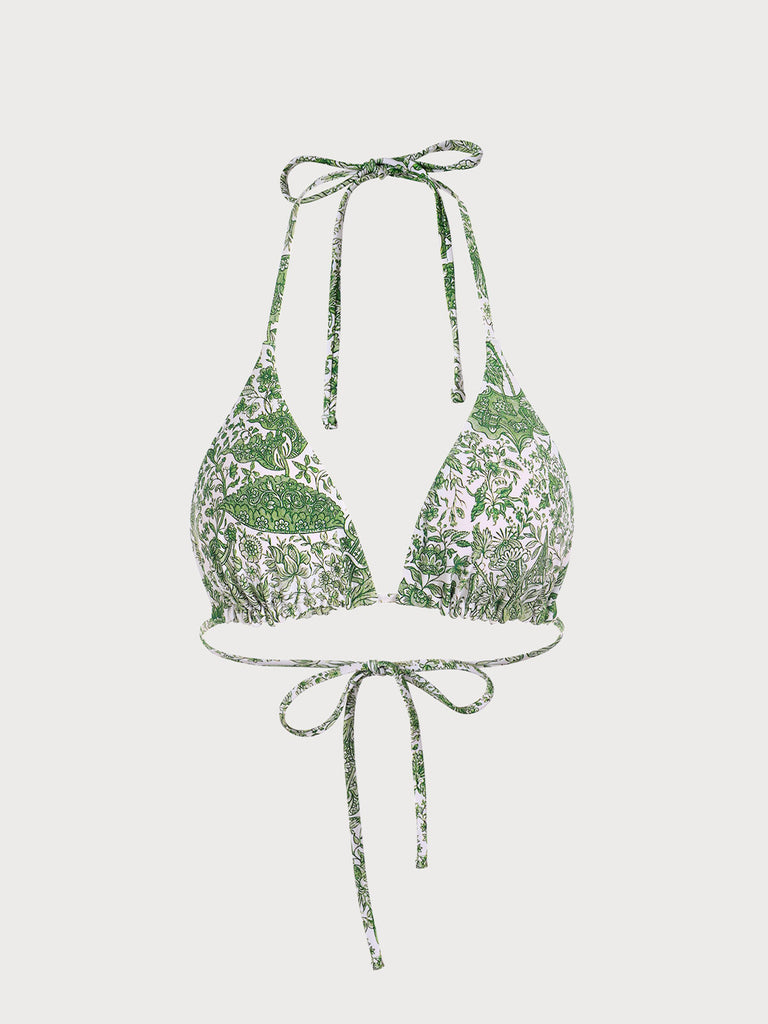 Green Tie Back Halter Bikini Top Sustainable Bikinis - BERLOOK