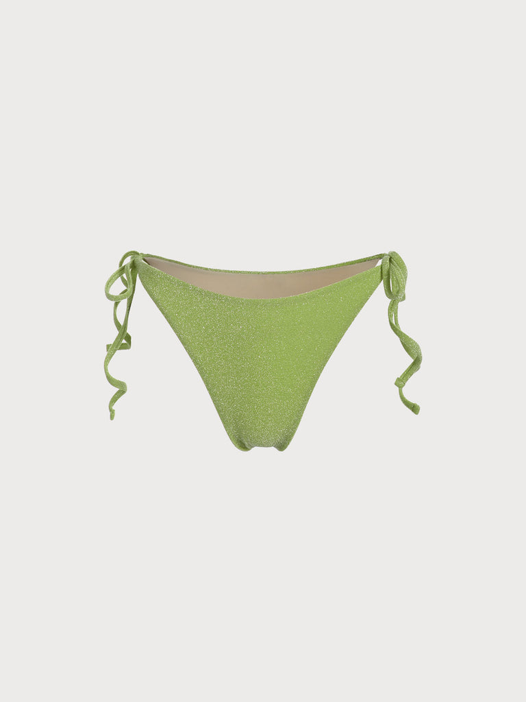Lurex Tie Side Bikini Bottom Light Green Sustainable Bikinis - BERLOOK