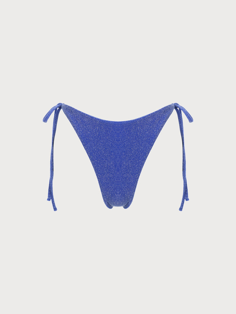 Lurex Tie Side Bikini Bottom Navy Sustainable Bikinis - BERLOOK