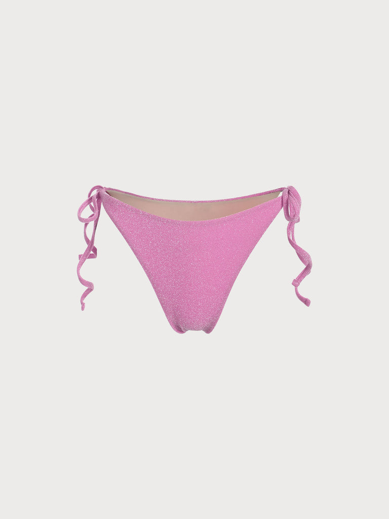 Lurex Tie Side Bikini Bottom Pink Sustainable Bikinis - BERLOOK