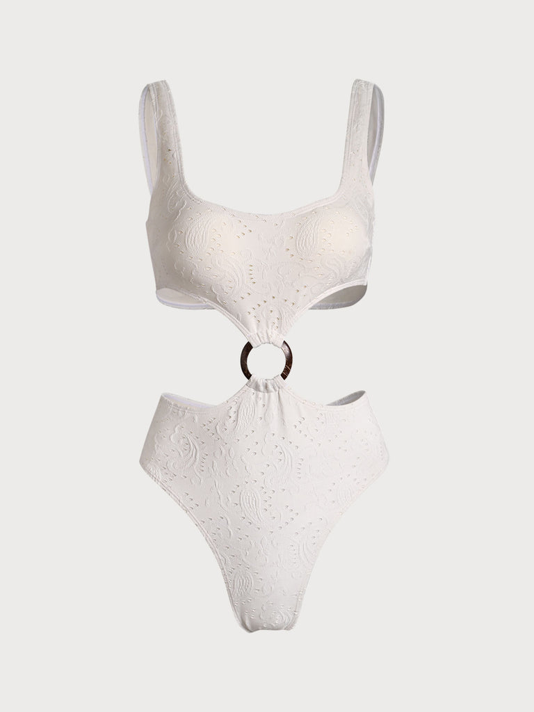 O-Ring Cut Out One-Piece Swimsuit White Sustainable One-Pieces - BERLOOK