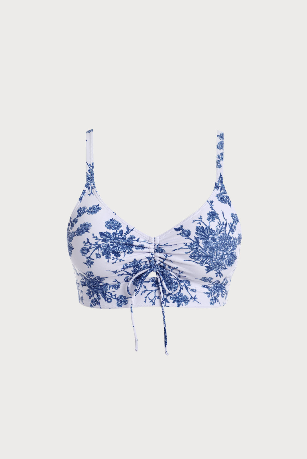 Ruched Floral Plus Size Bikini Top Blue Sustainable Plus Size Bikinis - BERLOOK