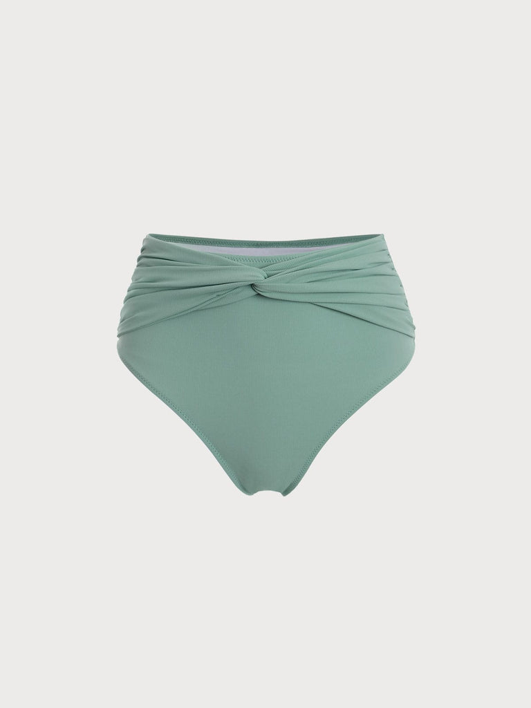 BERLOOK - Sustainable Bikini Bottoms _ Cyan / XS Ribbed Plain Twist Bikini Bottom