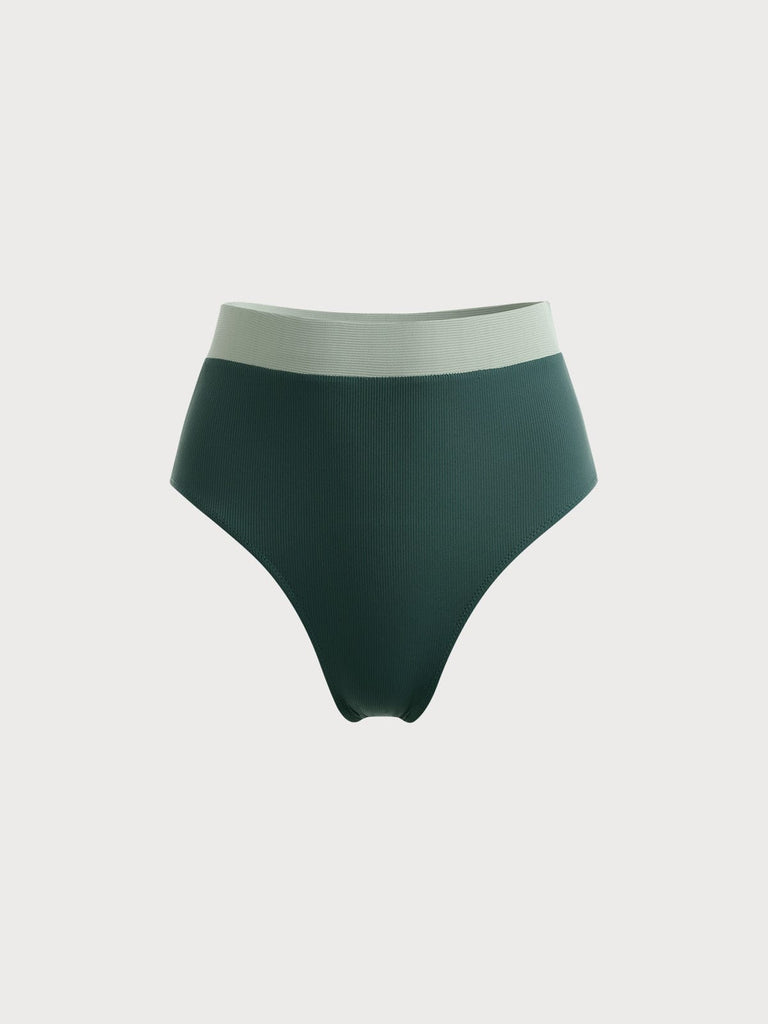 BERLOOK - Sustainable Bikini Bottoms _ Dark Green / XS Color Block High Waist Bikini Bottom