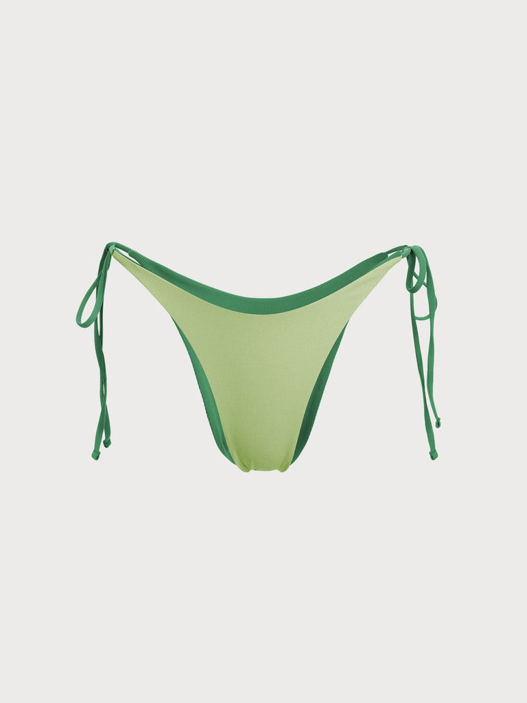 BERLOOK - Sustainable Bikini Bottoms _ Ribbed Tie Reversible Bikini Bottom-Green