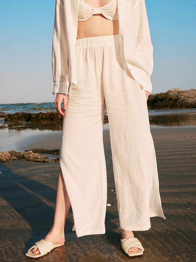 BERLOOK - Sustainable Cover-ups _ White / S Side Split Organic Cotton Cover-Up Pants
