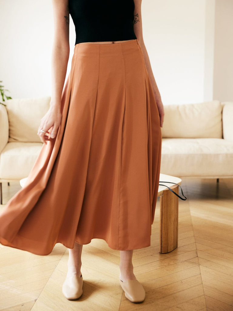 BERLOOK - Sustainable Skirts _ Caramel / S Zip Up Pleated Midi Skirt