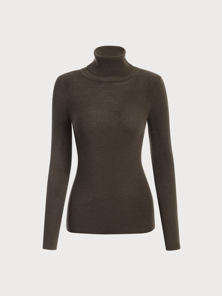 BERLOOK - Sustainable Sweaters & Knits _ Coffee / One Size Turtleneck Long Sleeve Knit Top