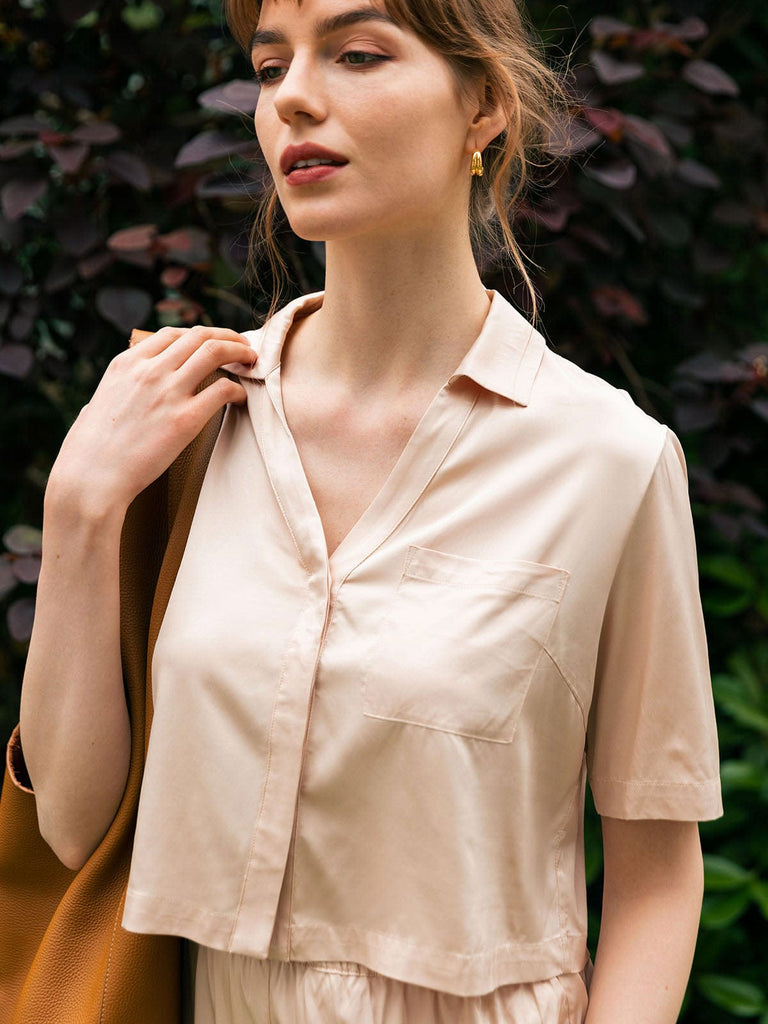 BERLOOK - Sustainable Tops _ Apricot / S Pocket Viscose Crop Blouse
