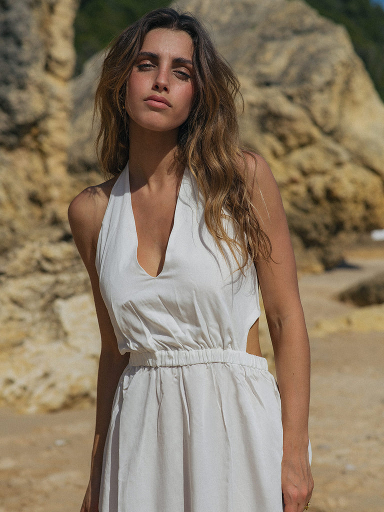 White Backless Halter Cover-Up Dress Sustainable Cover-ups - BERLOOK