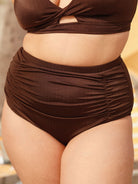Ruched Coffee Plus Size Bikini Bottom - Plus Size Bikini Bottoms - BERLOOK