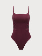 Burgundy Textured Backless One-Piece Swimsuit - One-Pieces - BERLOOK