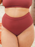 Brick Red Contrast Stitch High Cut Plus Size Bikini Bottom - Plus Size Bikini Bottoms - BERLOOK
