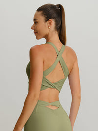 Green Gold Twist X-Cross Sports Bra - Light Support