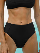 Black Ribbed Seam Full Coverage Bikini Bottom - Bikini Bottoms - BERLOOK