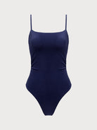 Navy Textured Backless One-Piece Swimsuit - One-Pieces - BERLOOK