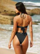 Black Ribbed High Cut Wide Waistband Bikini Bottom - Bikini Bottoms - BERLOOK