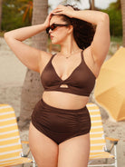 Coffee Twist Cutout Plus Size Bikini Top - Plus Size Bikini Tops - BERLOOK