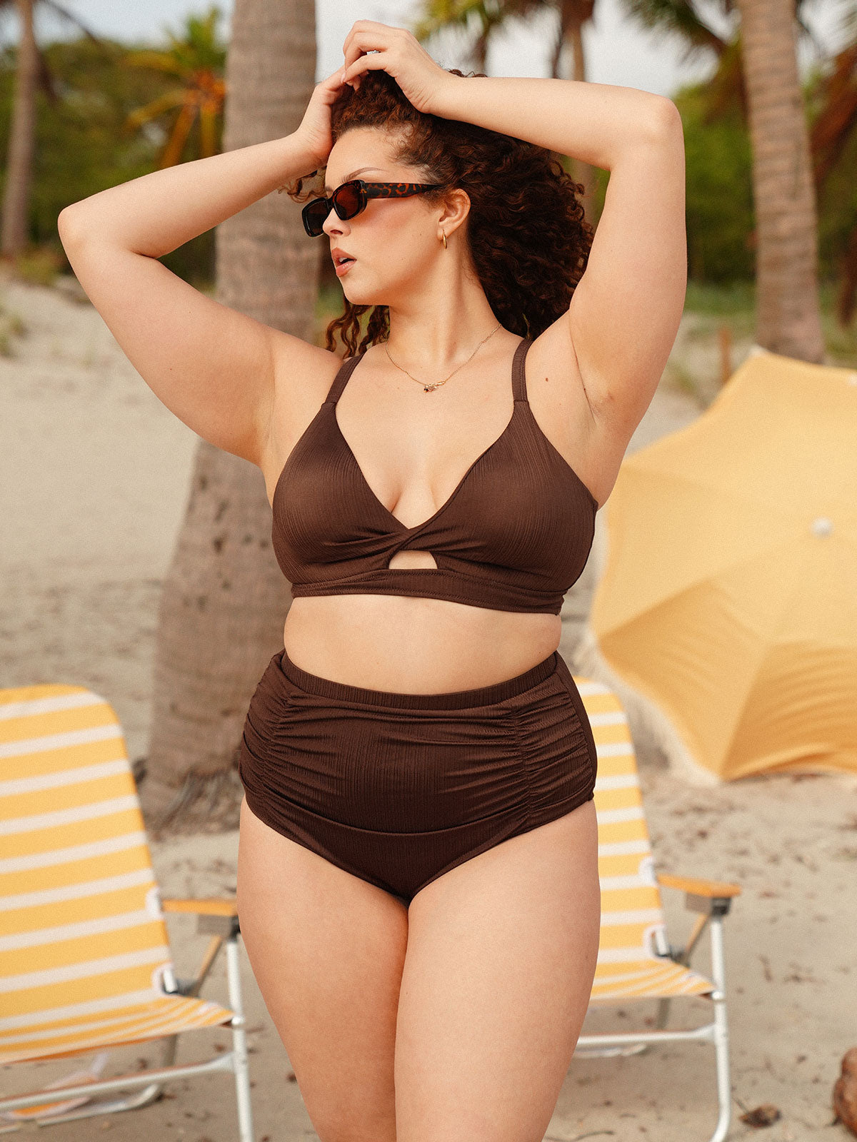 Ruched Coffee Plus Size Bikini Bottom - Plus Size Bikini Bottoms - BERLOOK