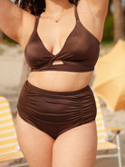 Coffee Twist Cutout Plus Size Bikini Top - Plus Size Bikini Tops - BERLOOK