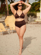 Ruched Coffee Plus Size Bikini Bottom - Plus Size Bikini Bottoms - BERLOOK