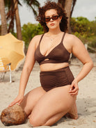 Coffee Twist Cutout Plus Size Bikini Top - Plus Size Bikini Tops - BERLOOK