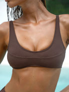 Coffee U-Neck Ribbed Seam Bikini Top - Bikini Tops - BERLOOK