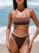 Dark Coffee Contrast Jacquard Bikini Bottom - Bikini Bottoms - BERLOOK